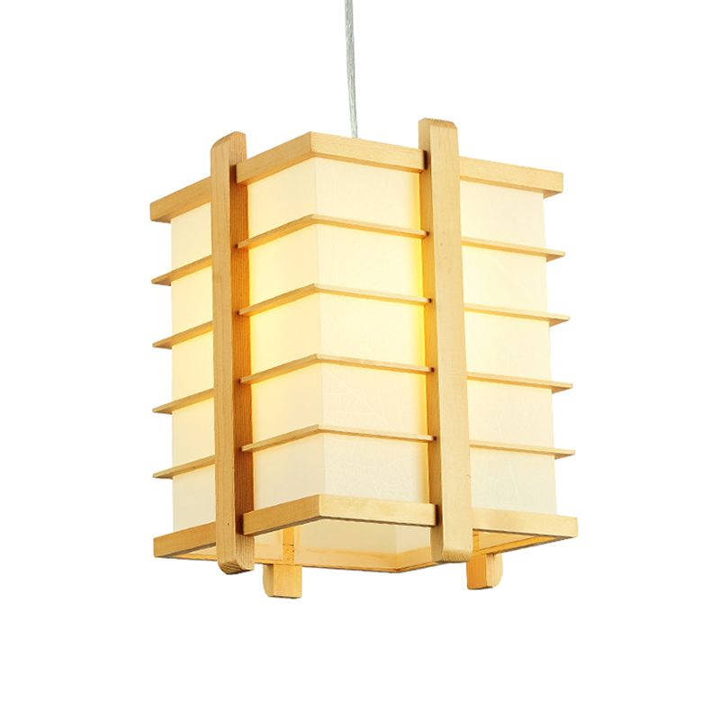 Holzdrahtkäfig -Quader -Anhänger -Lampe Japanische Einzeldecksuspension Licht in Beige