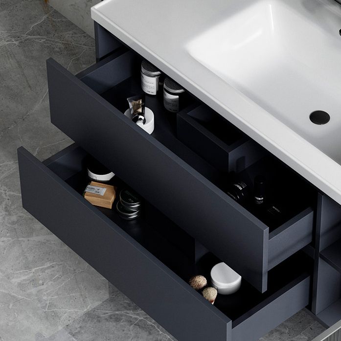 2 Drawers Vanity Mirror Single Sink Wall Mount Rectangle Bathroom Vanity with Door