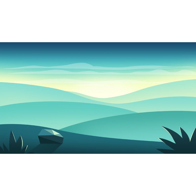 Green Modernist Mural Wallpaper Full-Size Sunrise Landscape Wall Decor for Bedroom