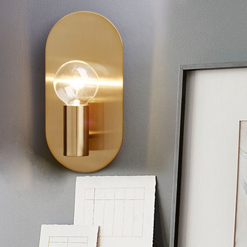 1 Light Bare Bulb Wall Sconce Minimalist Gold Finish Metallic Wall Lamp with Oval Backplate