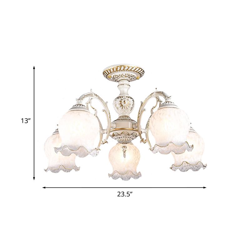 Blume Wohnzimmer semi Flush Rustikale Weiss Glas 3/5/6 Bulben Beige Flush Mount Light Halterung