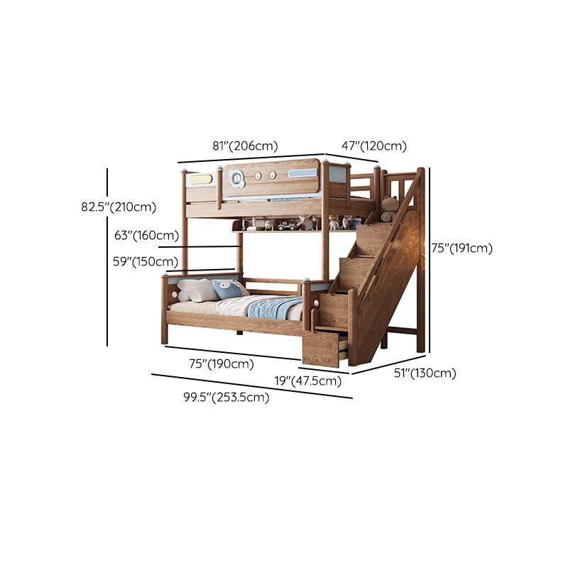 Brown Scandinavian Bunk Bed Solid Wood Standard Bunk Bed with Guardrail