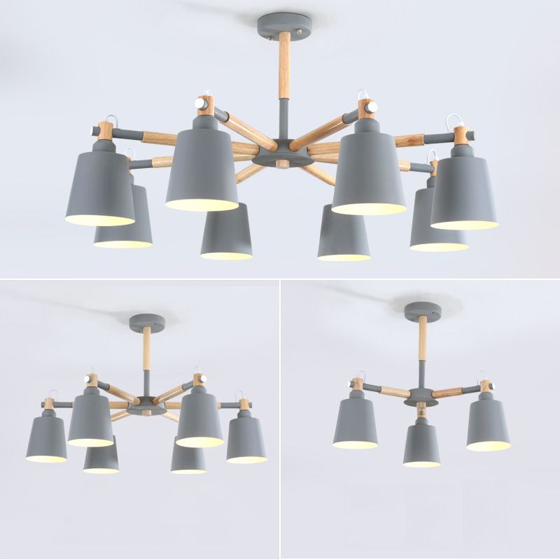 Nordic Colorful Chandelier Metal Wood Pendant Lighting Fixtures for Living Room