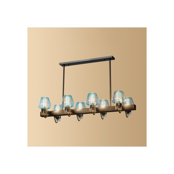 Cone Island Lighting Modernist Clear/Amber/Smoke Glass 6/8 Lights Black/Brass Ceiling Pendant Lamp with Linear Design