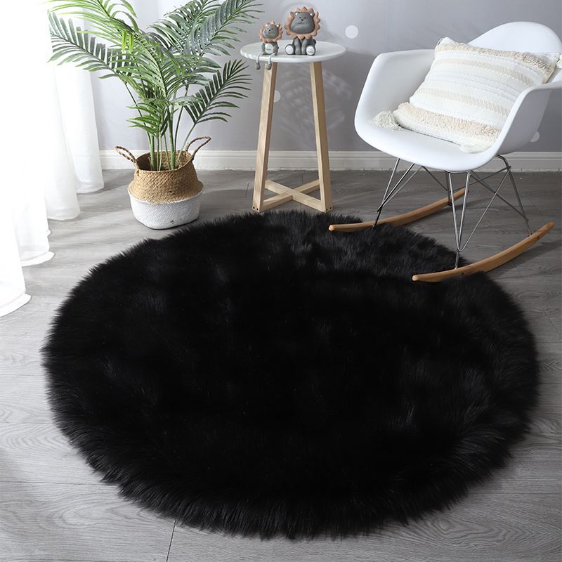 White Modern Plush Carpet Solid Color Polyester Area Rug Stain Resistant Rug for Home Decor