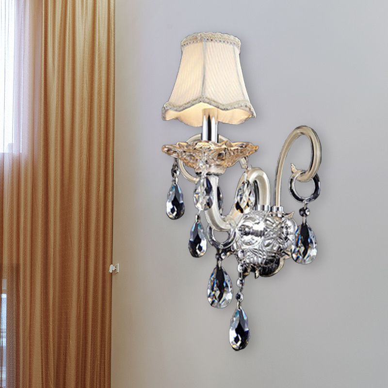 Bell Crystal Wall Lighting Fixture Retro 1/2 Lights Living Room LED Wall Sconce Light in Chrome