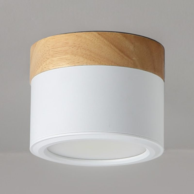 Cylinder LED Flush Wood & Acrylic Contemporary Ceiling Flush