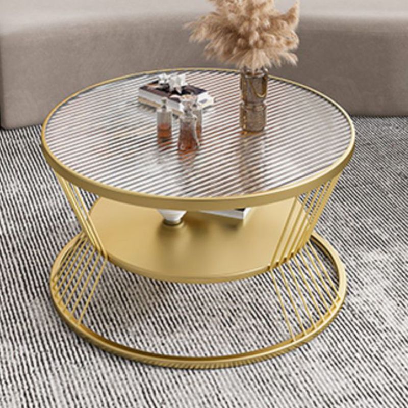 Glass and Metal Single Coffee Table Tropical Frame Coffee Table with Shelf