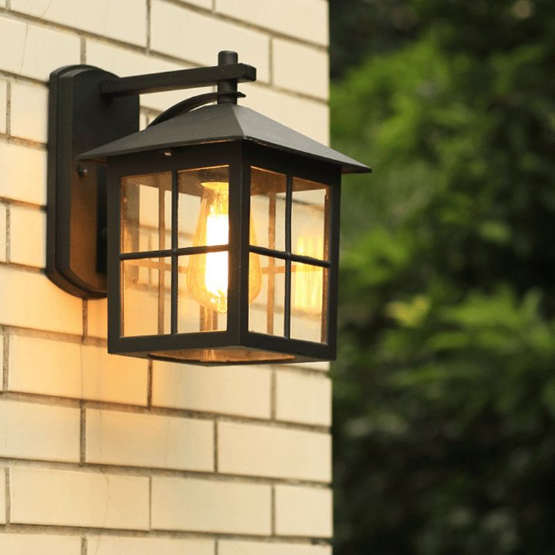 Modern Square outside Sconce Light Kit Glass 1 Light in Black