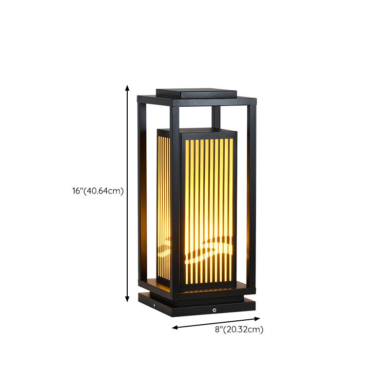 Rectangle Solar Pillar Lamp Contemporary Metal Outdoor Waterproof Light