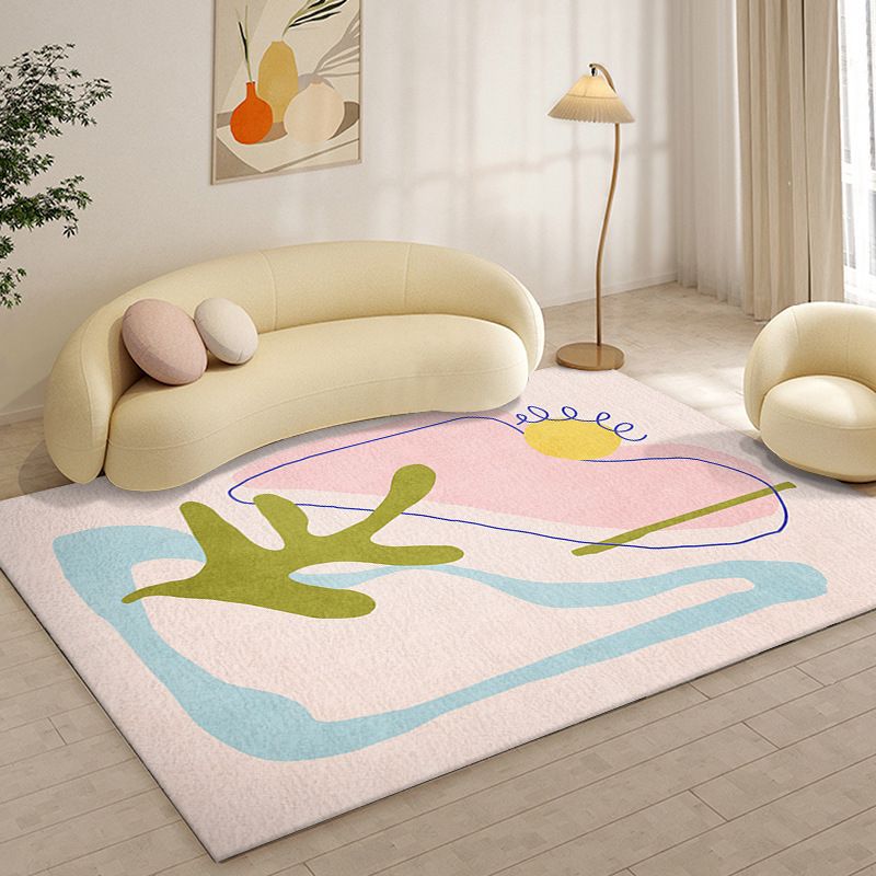 Light Green Color Block Rug Polyester Nordic Rug Non-Slip Backing Rug for Drawing Room