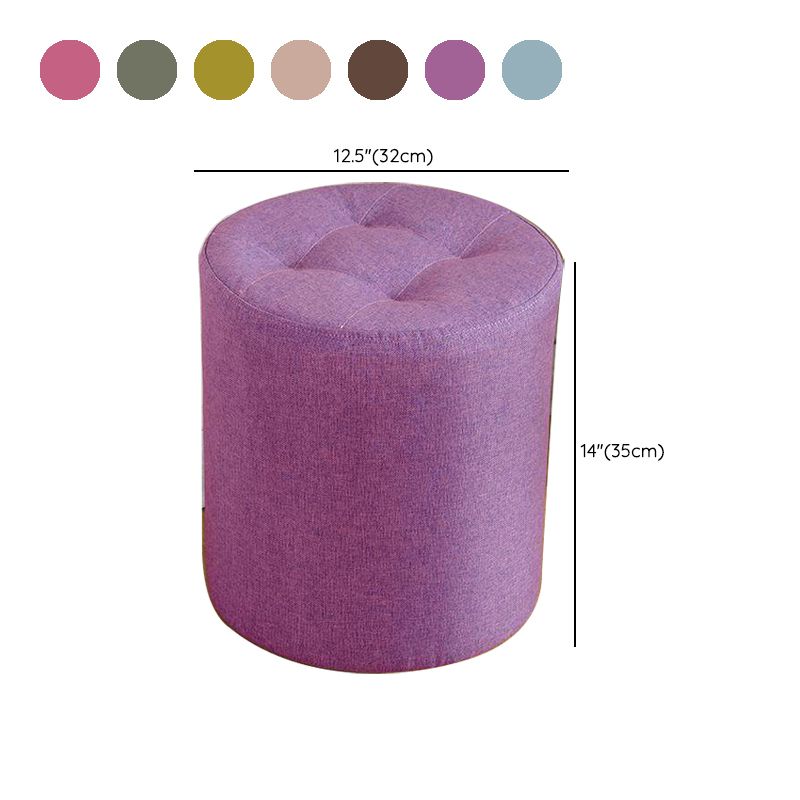 Contemporary Pouf Ottoman Fabric Upholstered Tufted Solid Color Cylinder Shape Ottoman