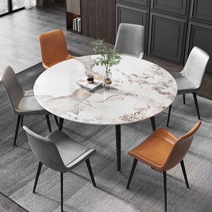 53.15''L Round Contemporary Dining Table Sintered Stone Table with 4 Black Metal Legs