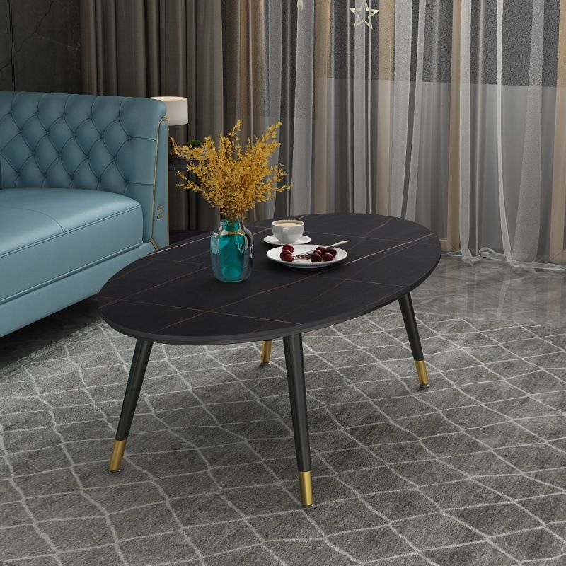 18.8" Tall Modern Ironcraft 4 Legs Black/white Slate Top Coffee Table