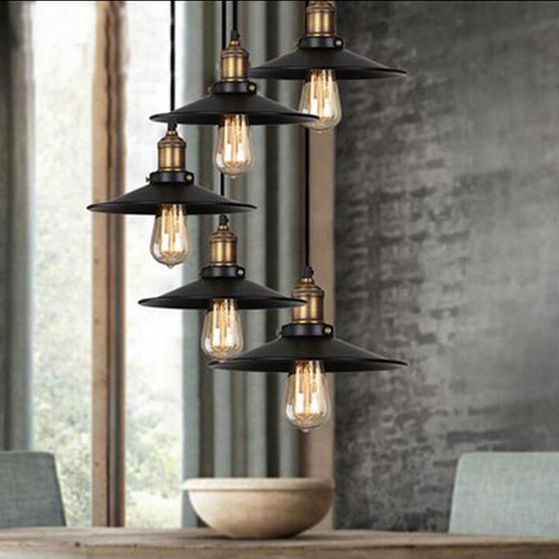 Black Industrial Pendant Light 1-Light Cone Hanging Ceiling Light for Dining Room