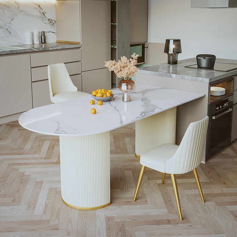 Stone Top Dining Table Modern Dining Table with Double Pedestal Base