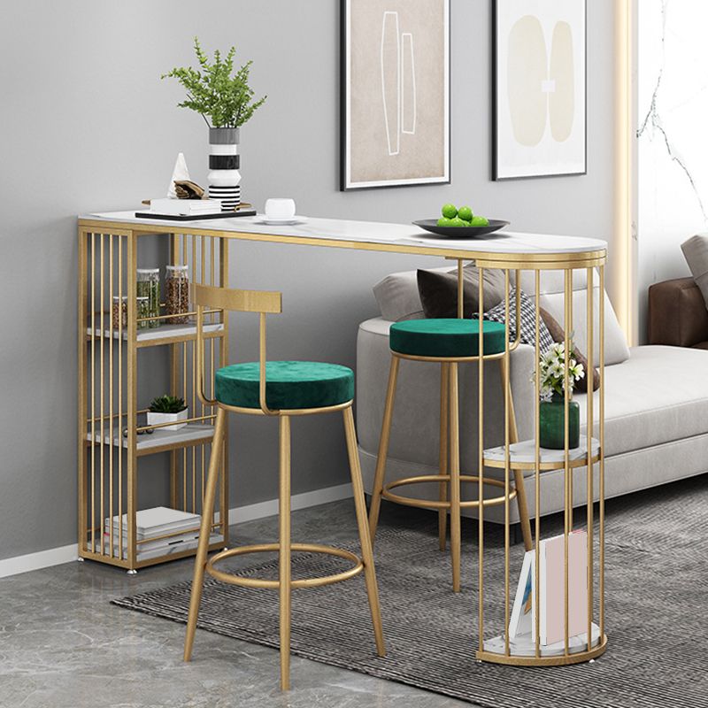 Modern Sintered Stone Bar Table Metal Base Dining Table with Storage Shelves