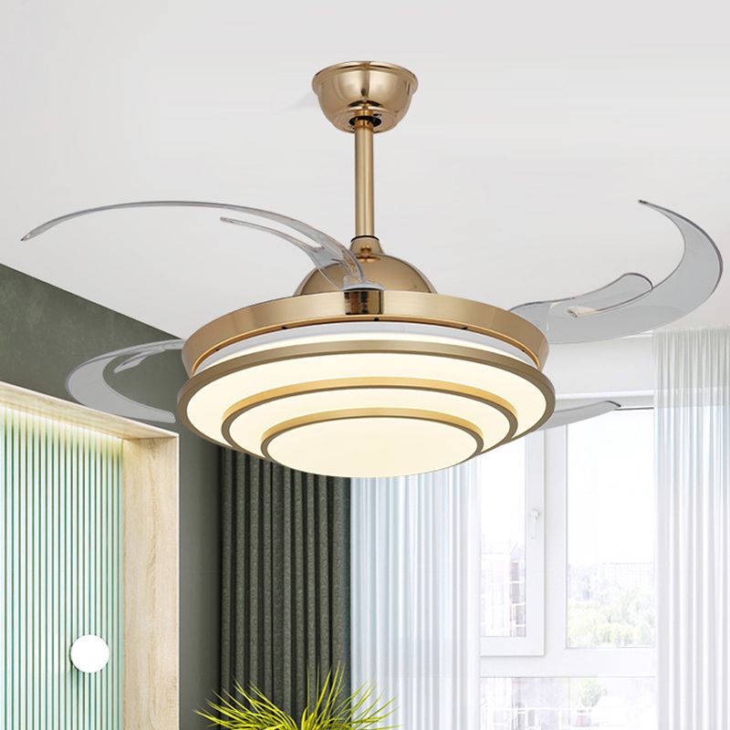 Luce alla ventola del cerchio minimalismo LED METALE 4 LAME CONDARE CHILDE SEMI FLUSH MONTO APPLICATORE IN GOLD per soggiorno, larghezza 42 "