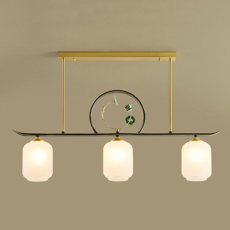Modern Style Cylindrical Shape Island Lights White Glass 3-light Island Lighting in Gold