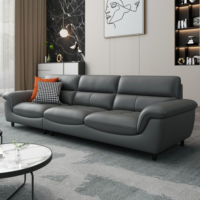 Modern 34.64" H Genuine Leather Pillow Top Arm Sofa for Living Room