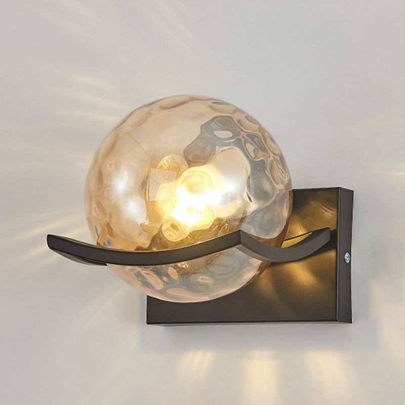 Modernism Wall Sconce Spherical Glass Wall Light Fixture in Black for Bedroom