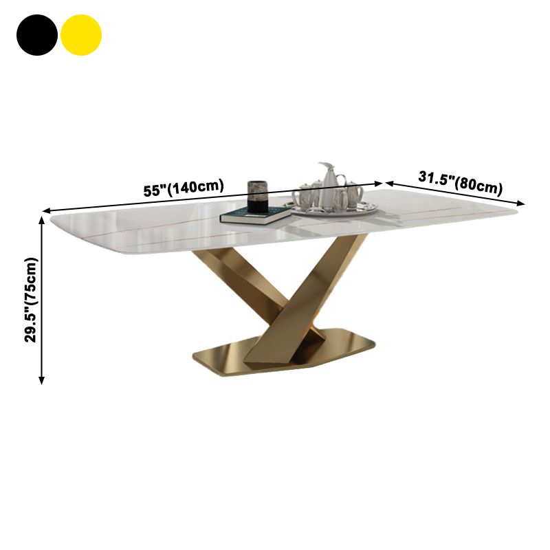 Mesa de comedor rectangular de lujo tradicional mesa de piedra sinterizada blanca con base de pedestal