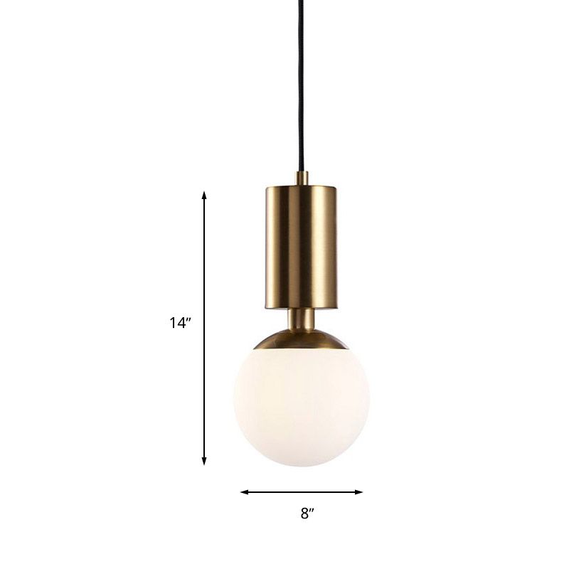 Milky Glass Sphere Pendant Lighting Minimalist 1 Head Black Ceiling Suspension Lamp, 8" Wide