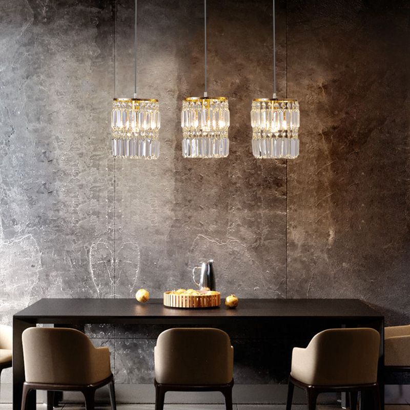 Cylindrical Shade Hanging Lighting Modern Style Crystal Multi Light Hanging Lamp