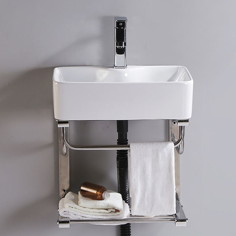 Modern Wall Mount Bathroom Sink Porcelain with Pop-Up Drain and Faucet Vessel Sink