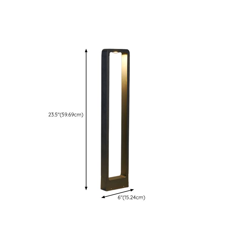 Contemporary Metal Pillar Lamp Rectangle Shape Outdoor Waterproof Light with Glass Shade