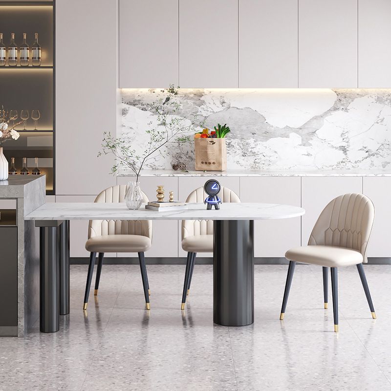 Stone Top Dining Table Modern Dining Table with 3 Legs Base in Black