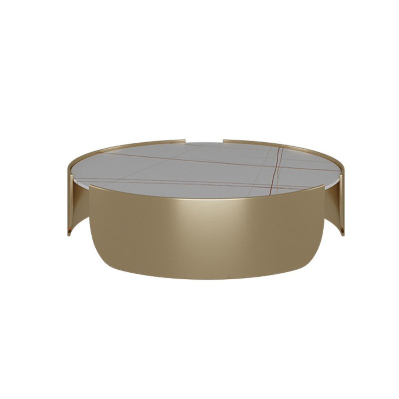 Luxurious Metal Drum Coffee Table Round Stone Top Cocktail Table