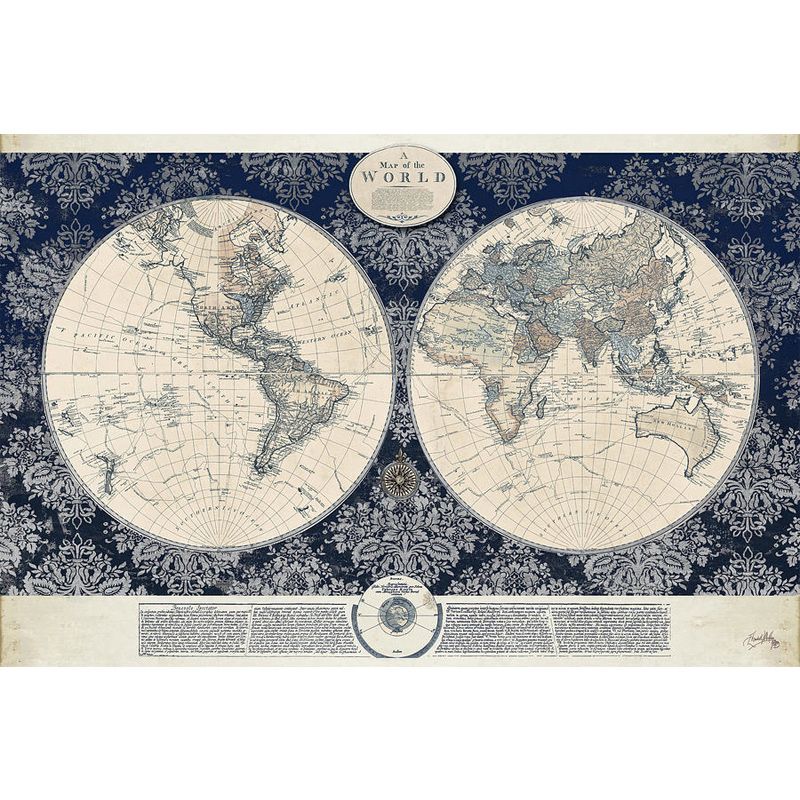 Full World Map Wall Art Nostalgic Novelty Mural Wallpaper in Light Color, Custom-Made