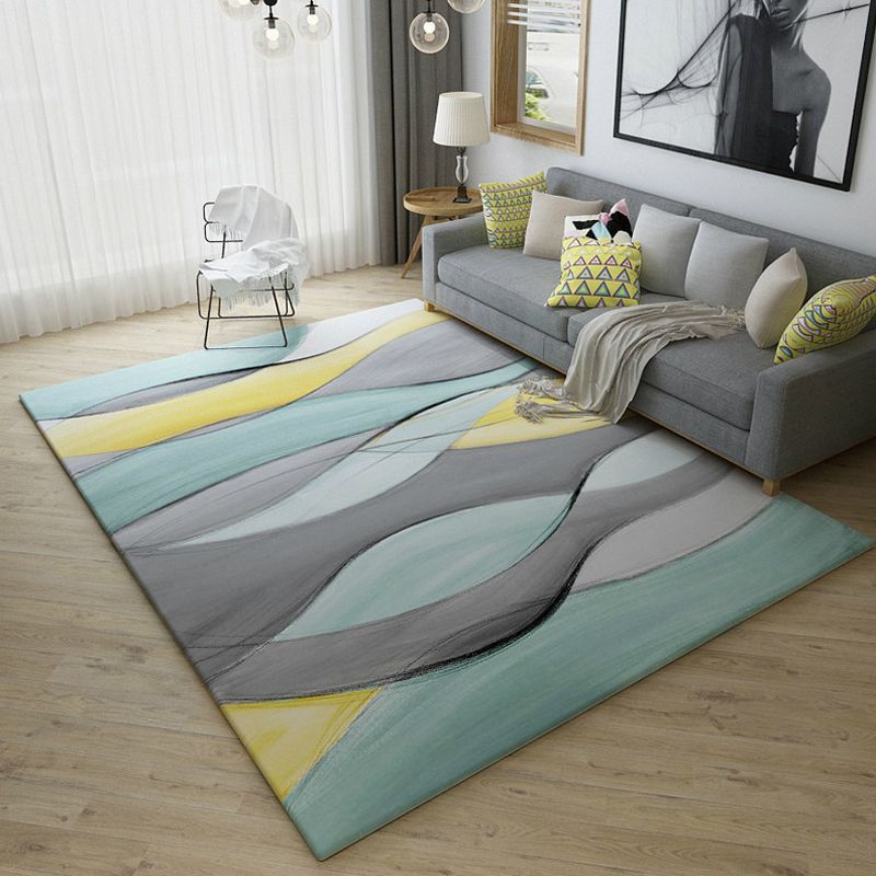 Multi Color Modern Rug Synthetics Striped Area Rug Pet Friendly Carpet for Living Room