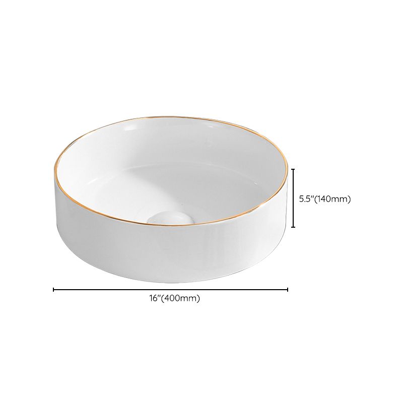 Modern Vessel Bathroom Sink Round Porcelain with Faucet Wash Stand