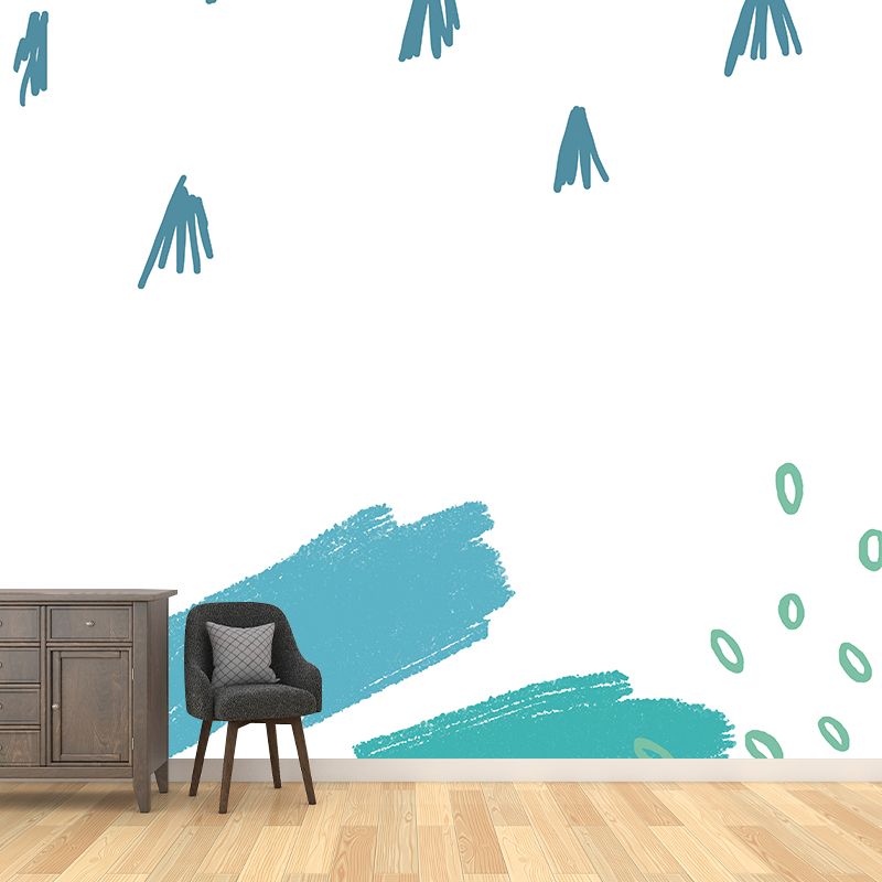 Big Brushstroke Mural Kids Style Simple Abstract Painting Wall Art in Blue for Bedroom