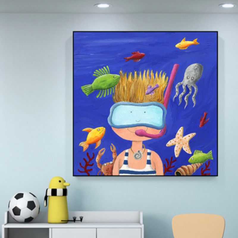 Toile d'art du monde sous-marin pour enfants, décoration murale texturée de couleur douce pour chambre d'enfants