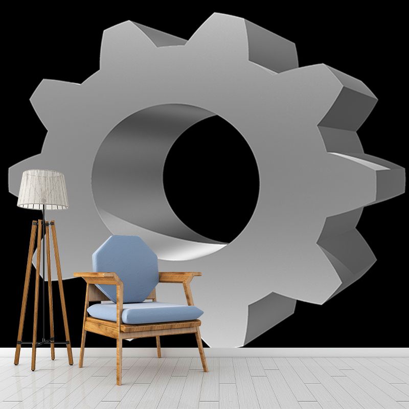 Gear Illustration Mural Wallpaper for Livingroom, Water Resistant, Made to Measure