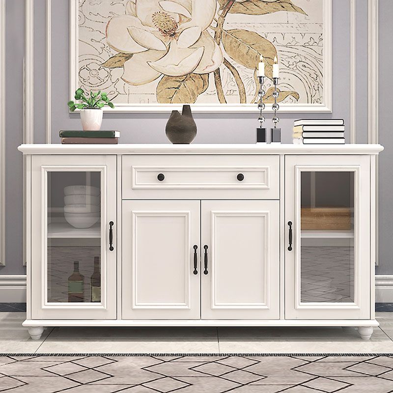 Contemporary White Buffet Sideboard Solid Wood Sideboard Cabinet with Drawers