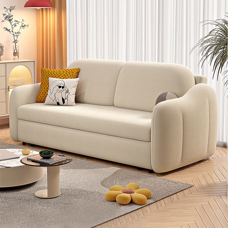 Beige Modern Slipcovered Sofa Bed Sloped Arm Sofa with Storage