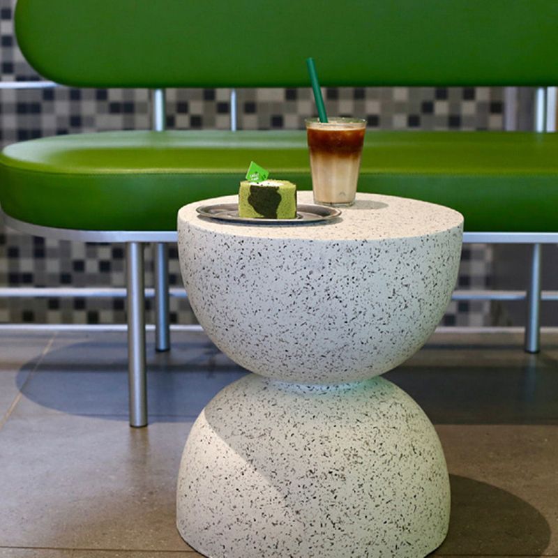 Double Semicircle Shape Side End Snack Table White Cement Corner Table