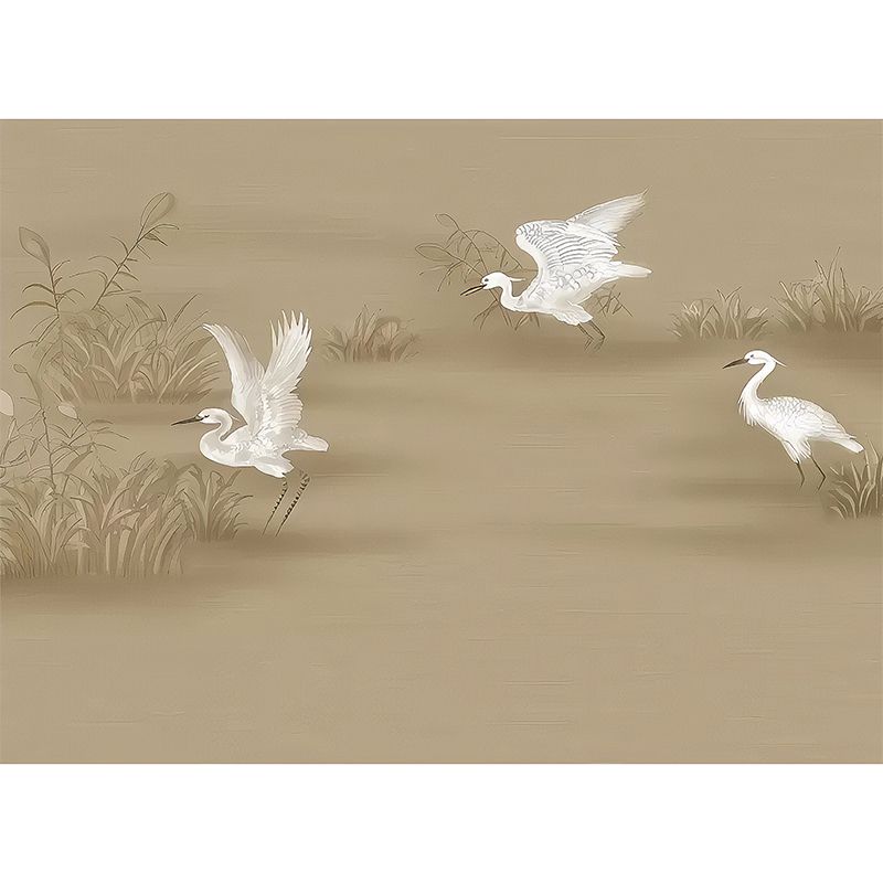 Illustration Style Egret Mural Wallpaper Personalized Size Wall Decor for Guest Room, Made to Measure