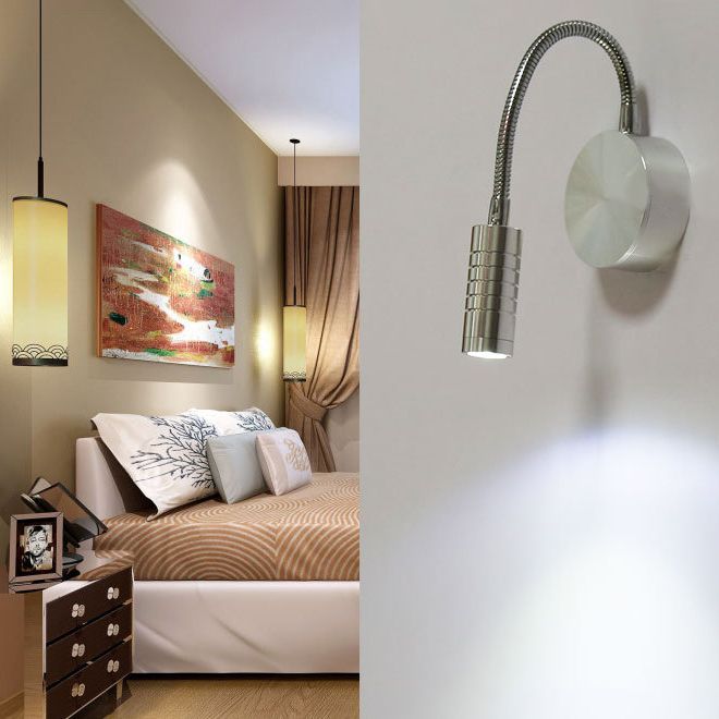 Chrome Cylinder Wall Mount Lamp Modern LED Metal Adjustable Wall Sconce with/without Switch in Warm/White Lighting
