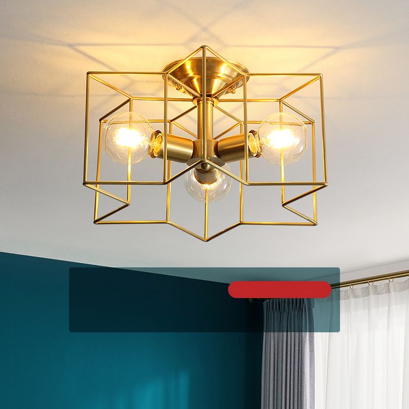 Industrial Star Ceiling Flush Mount Metal Semi Flush Mount Ceiling Fixture for Living Room and Bedroom
