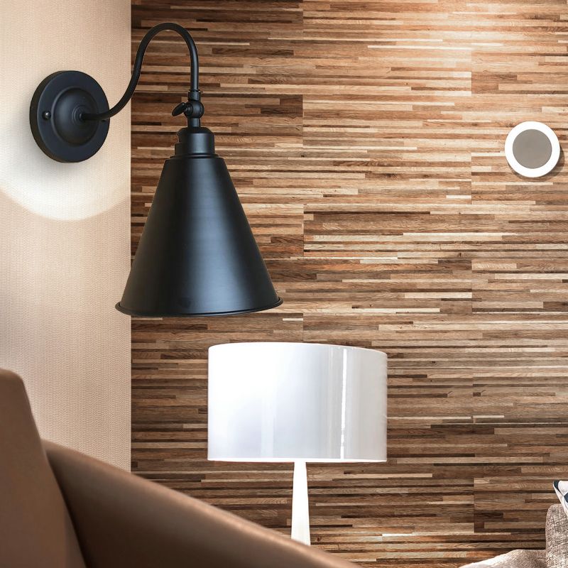 1 Kopf konische Wandbeleuchtung Industrielles schwarzes Metallleuchten mit Schwanenhalsarm für Schlafzimmer
