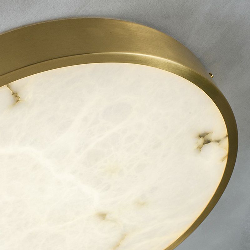 Postmodern Round LED Ceiling Light Marble Bedroom Flush Mount Light Fixture in Brass