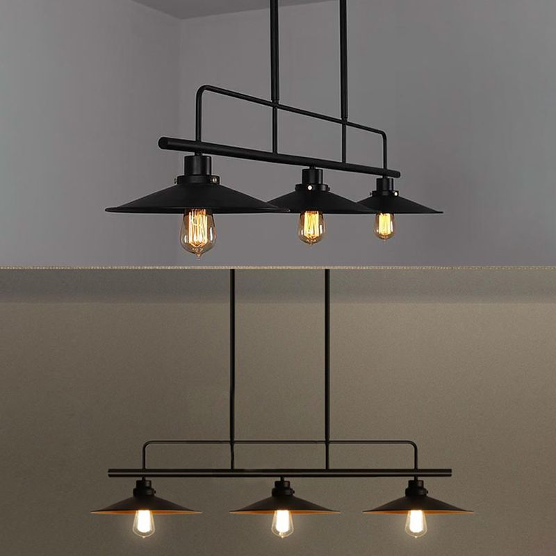 Posteo colgante de tono de platillo de platillo de hierro forjado de estilo industrial de estilo industrial de 3 luces para el bar de restaurantes