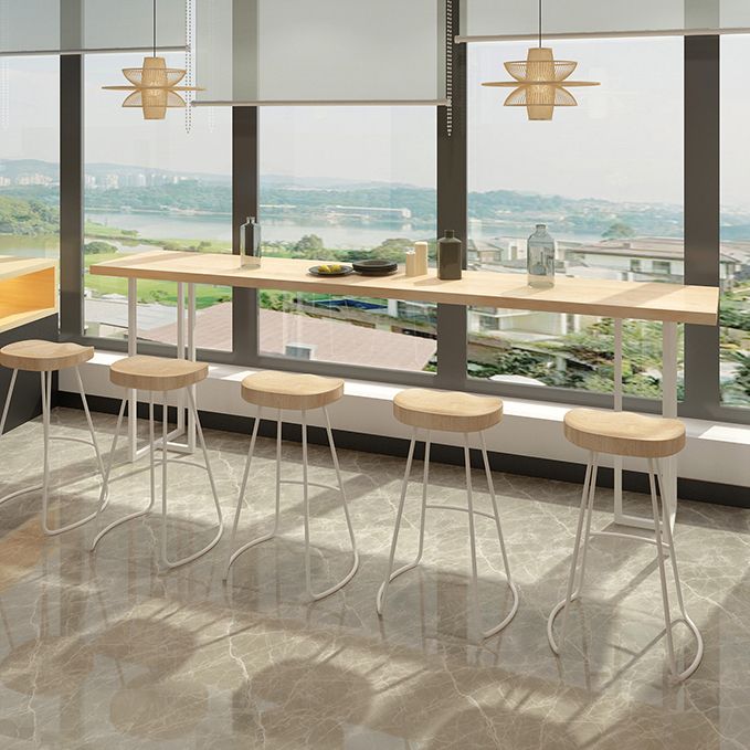 Pine Wood Bar Dining Table Contemporary Bar Table with Double Pedestal Base