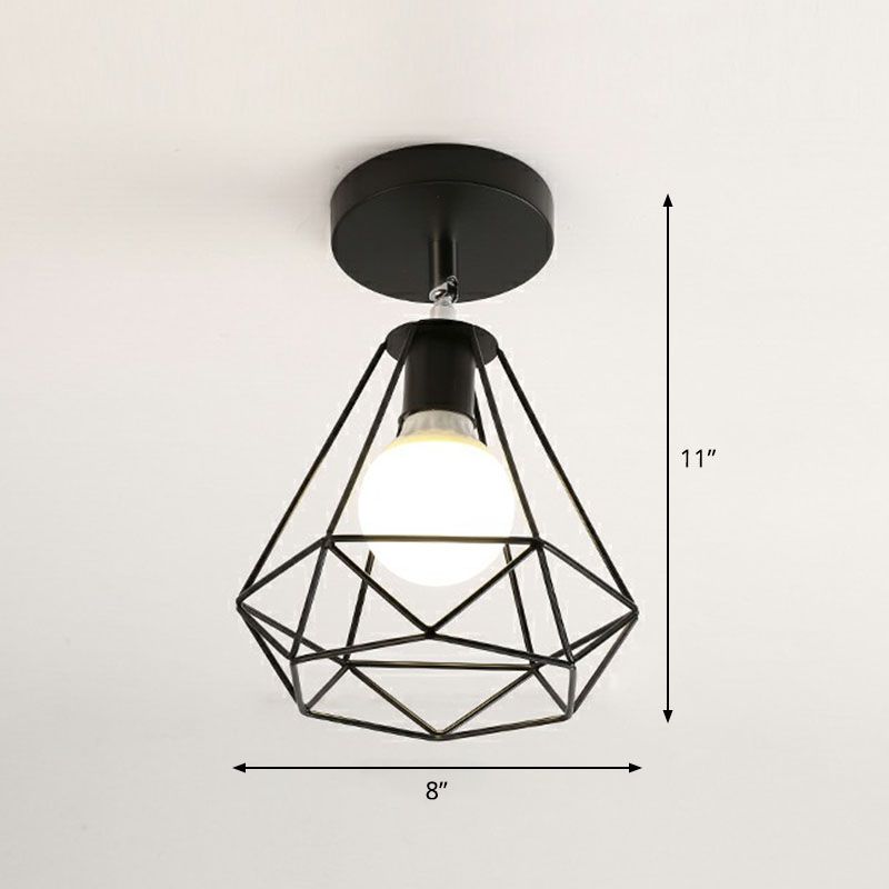 Retro Geometric Semi Flush Mount Lighting 1 Head Iron Flush Mount Fixture for Entryway
