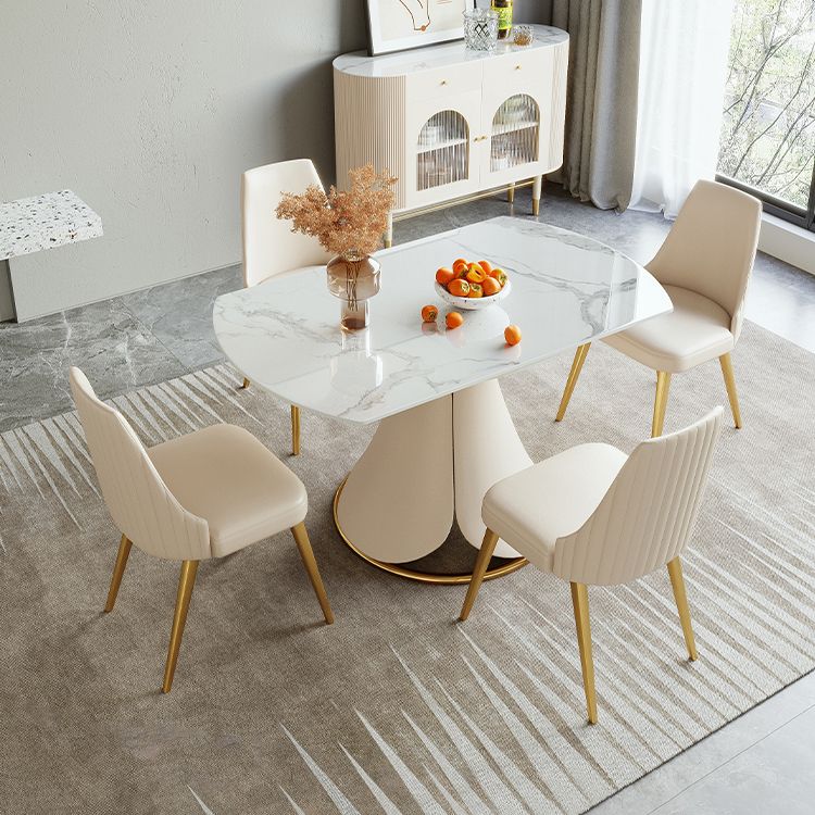 Glam 1/4/5/6/7 Pieces Dining Set Round Stone Dining Table for Dining Room
